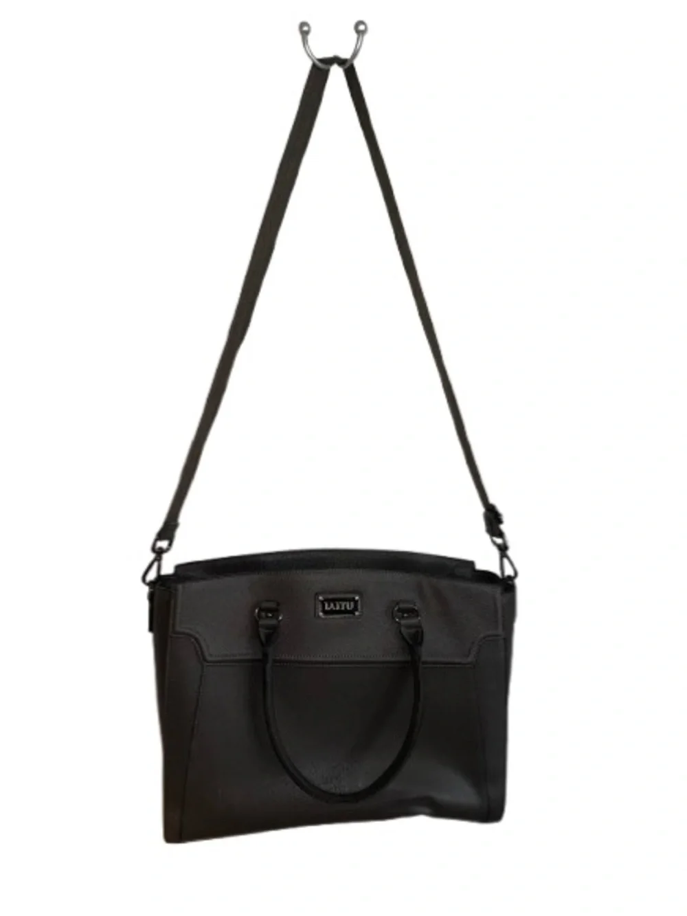 IAUTU Dark Gray Leather Tote with Detachable Strap